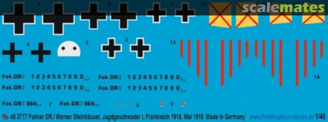 Boxart Fokker DR.I Werner Steinhäuser, Jasta 11, Frankreich, Mai 1918 48 3717 Peddinghaus-Decals