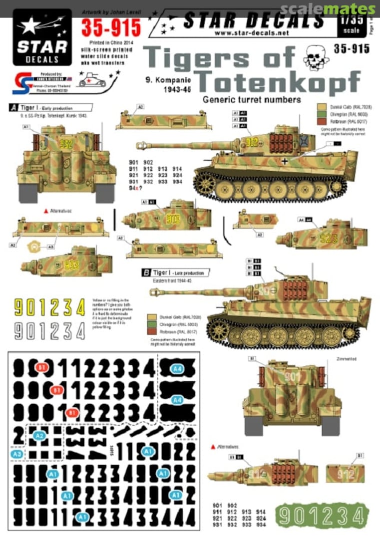 Boxart Tigers of Totenkopf Generic Turret Numbers 9.Kompanie 1943-45 35-915 Star Decals