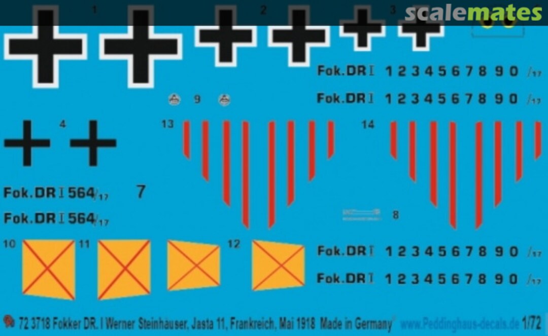 Boxart Fokker DR.I Werner Steinhäuser, Jasta 11, Frankreich, Mai 1918 72 3718 Peddinghaus-Decals