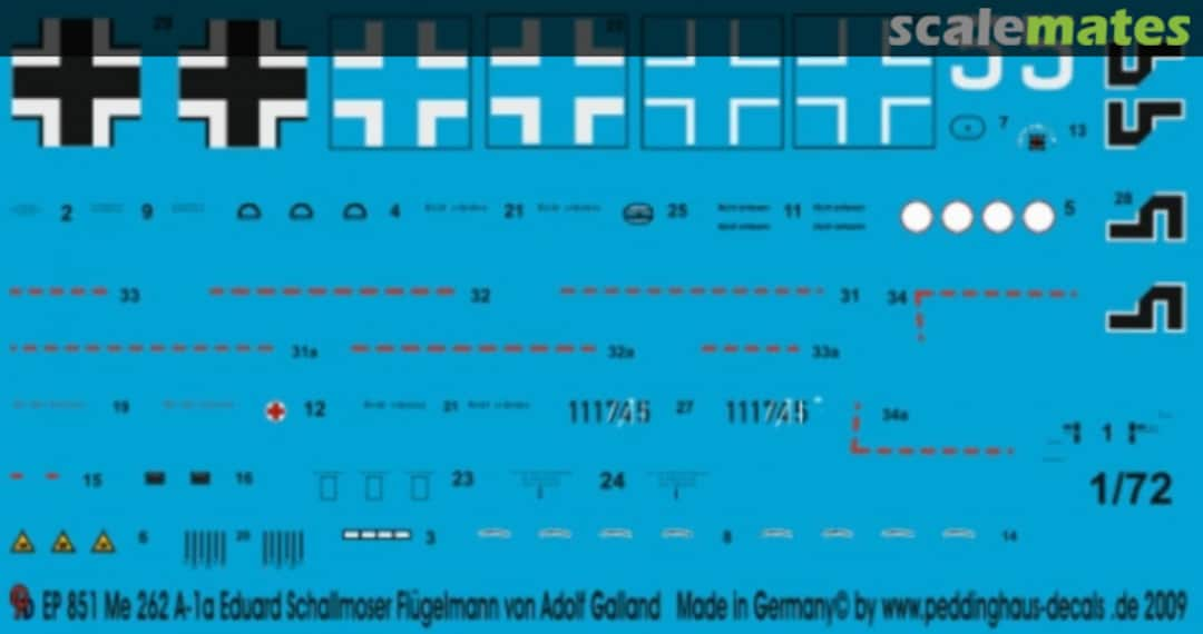 Boxart Me 262 A-1a JV 44 Eduard Schallmoser EP 851 Peddinghaus-Decals