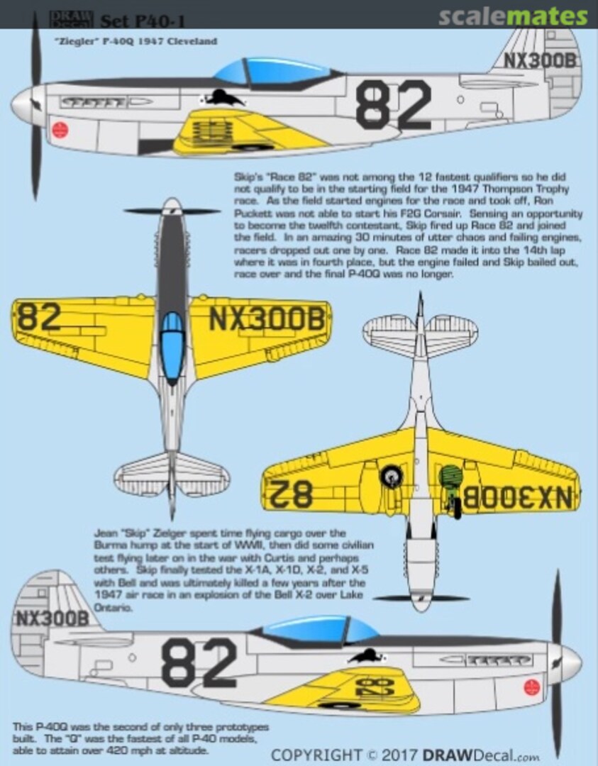 Boxart “Ziegler” P-40Q Cleveland 1947 32-P40-1 Draw Decal