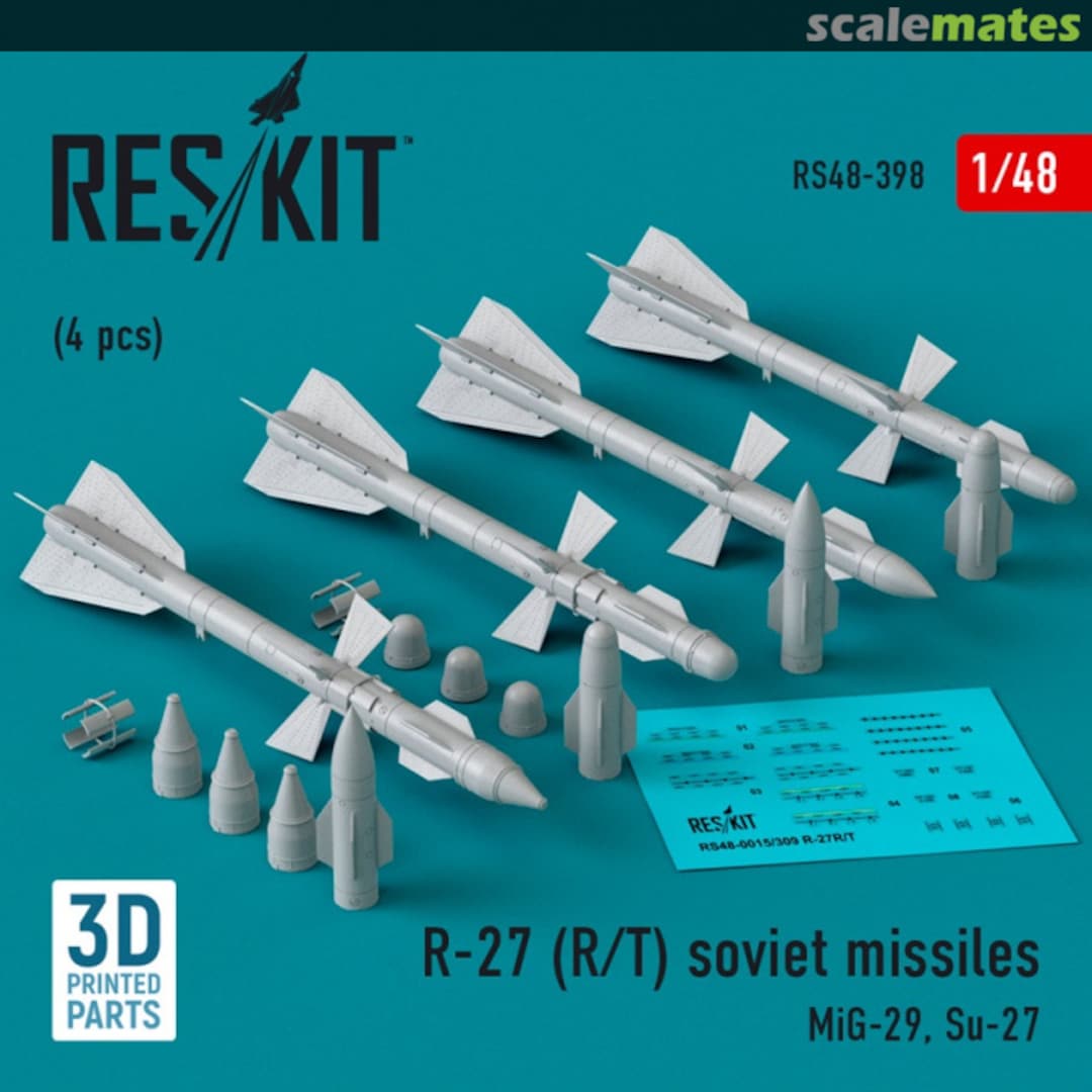 Boxart R-27 (R/T) missiles (4 шт.) (3D Printed) RS48-0398 ResKit