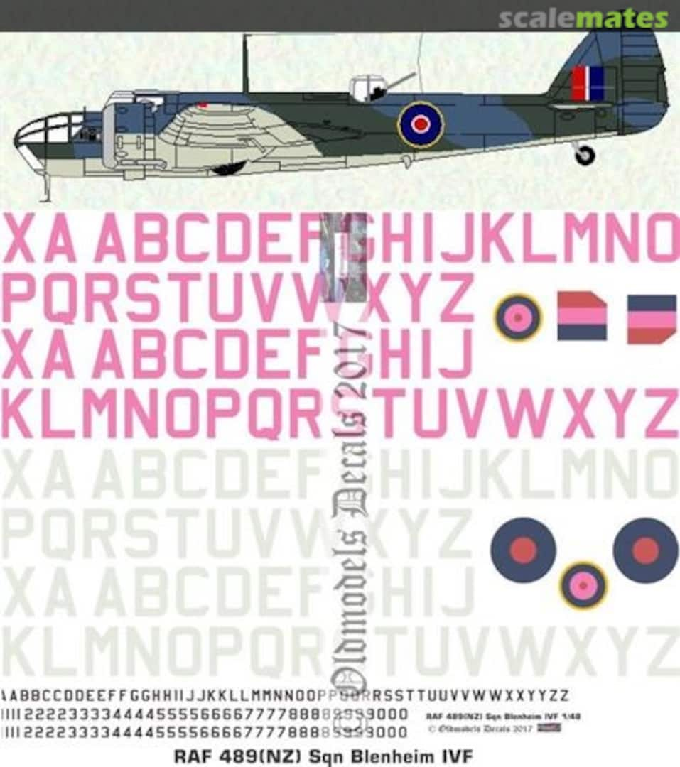 Boxart RAF 489(NZ) Sqn Blenheims IVF OMD0757 Oldmodels Decals