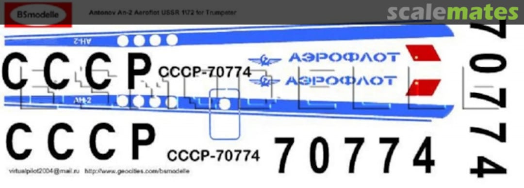 Boxart Antonov An-2 Aeroflot USSR decal for aircraft model scale BSM72069 BSmodelle