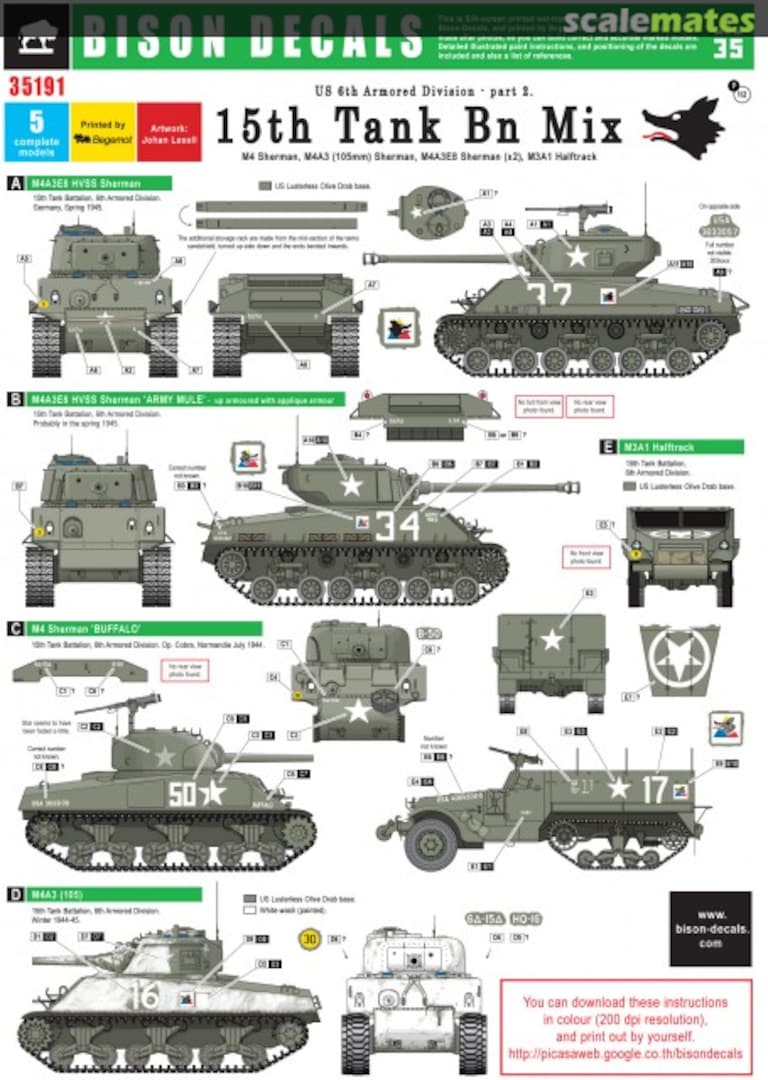 Boxart 15th Tank Bn Mix 35191 Bison Decals