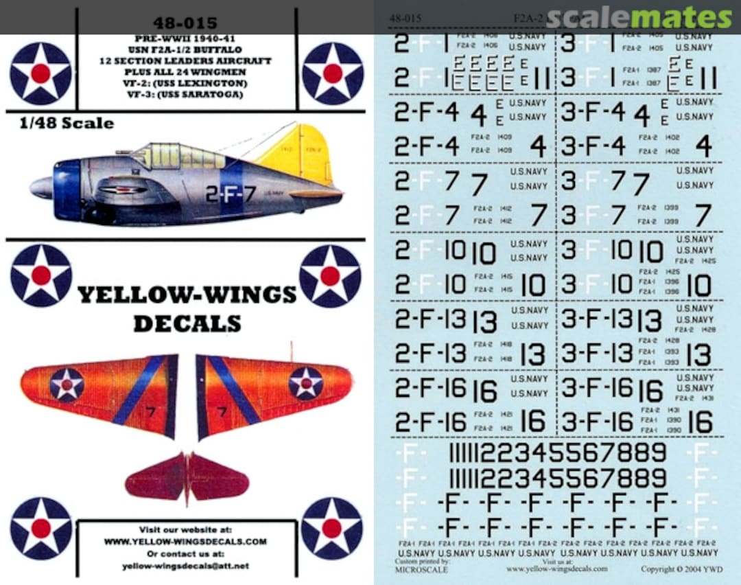 Boxart Pre-WWII 1940-41 USN F2A-1/2 Buffalo 48-015 Yellow-Wings Decals