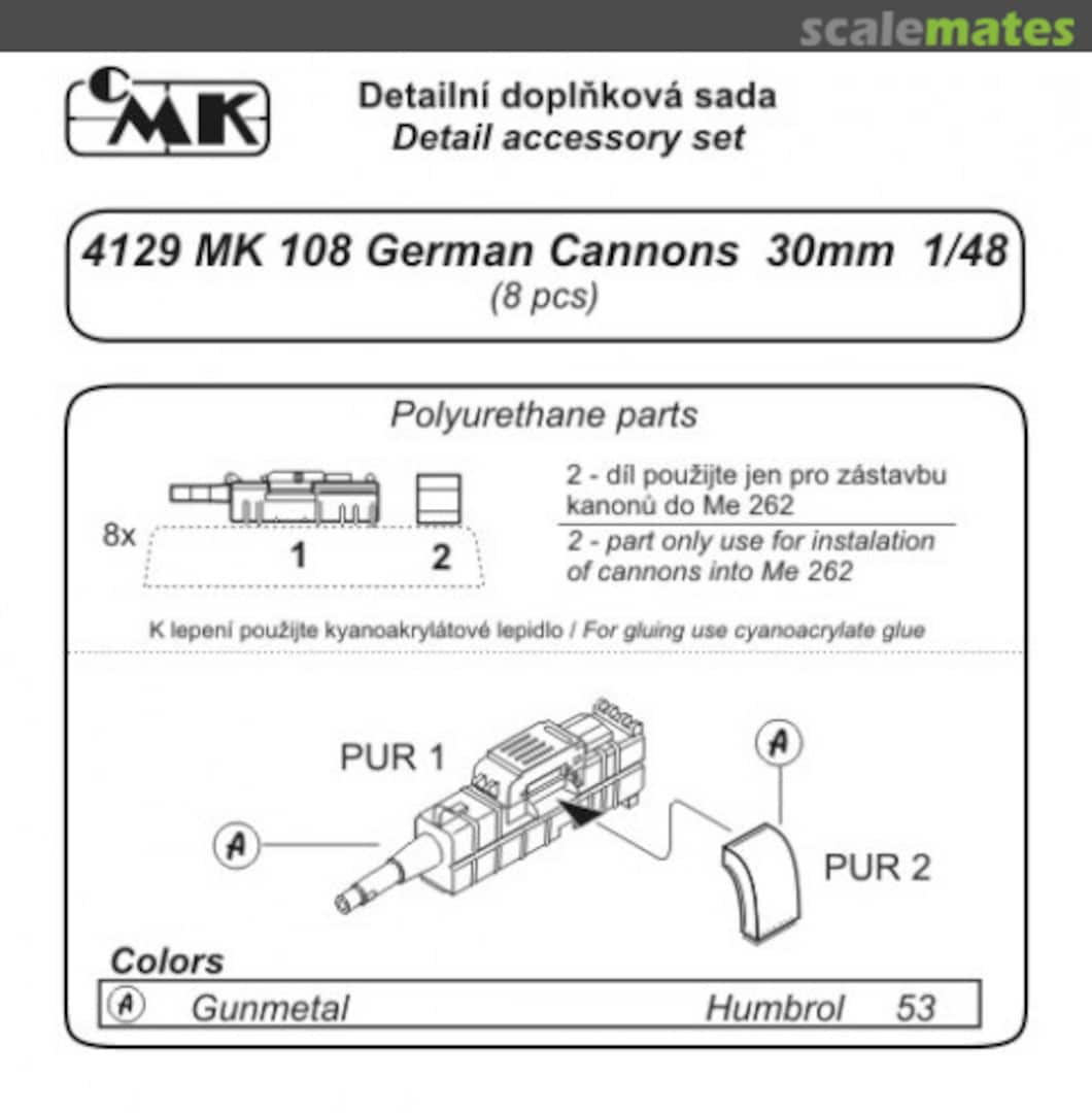 Boxart MK 108 German cannons, 30mm (8 pcs) 4129 CMK