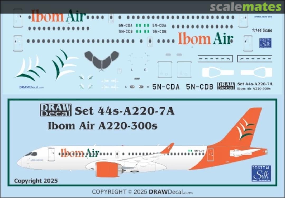 Boxart Ibom Air Airbus A220-300s, 2024 Scheme 44-A220-7A Draw Decal