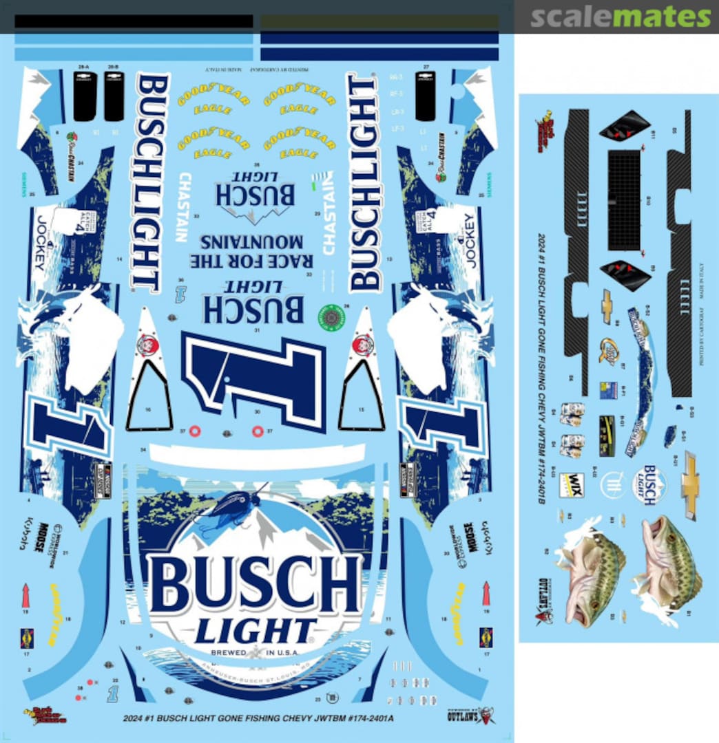 Boxart #1 Busch Light "Fishing" Ross Chastain 2024 Camaro 174-2401A JWTBM