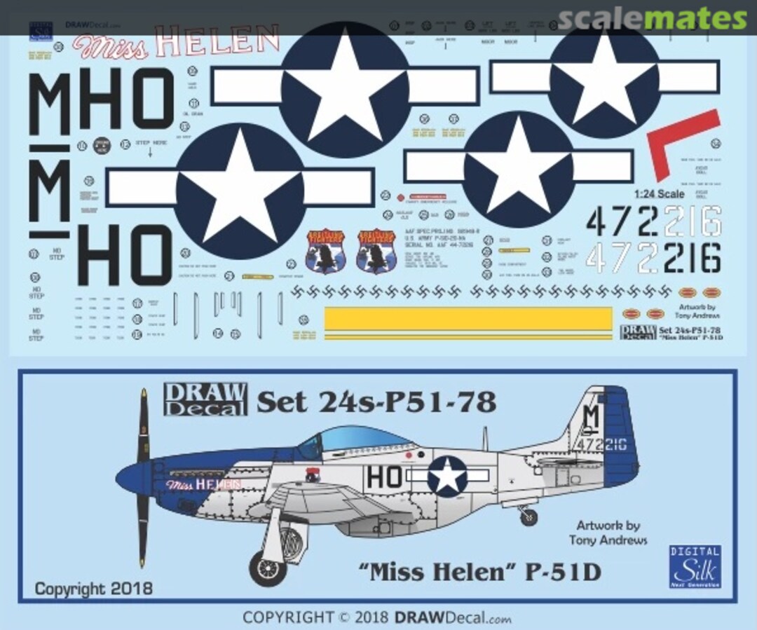 Boxart “Miss Helen” P-51D G-BIXL 24-P51-78 Draw Decal