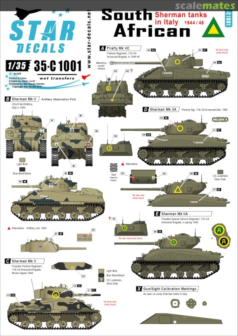 Boxart South African Sherman Tanks in Italy 1944-45 35-C1001 Star Decals