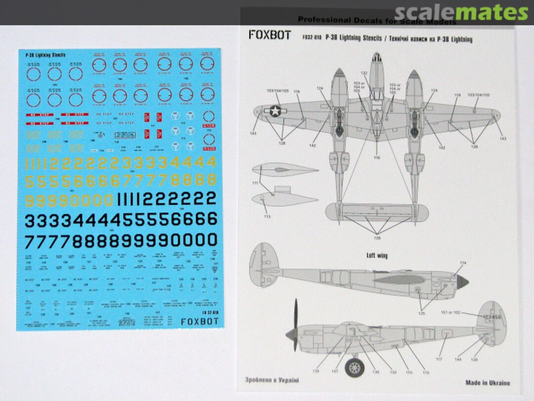 Boxart P-38 Lightning Stencils 32-010 Foxbot