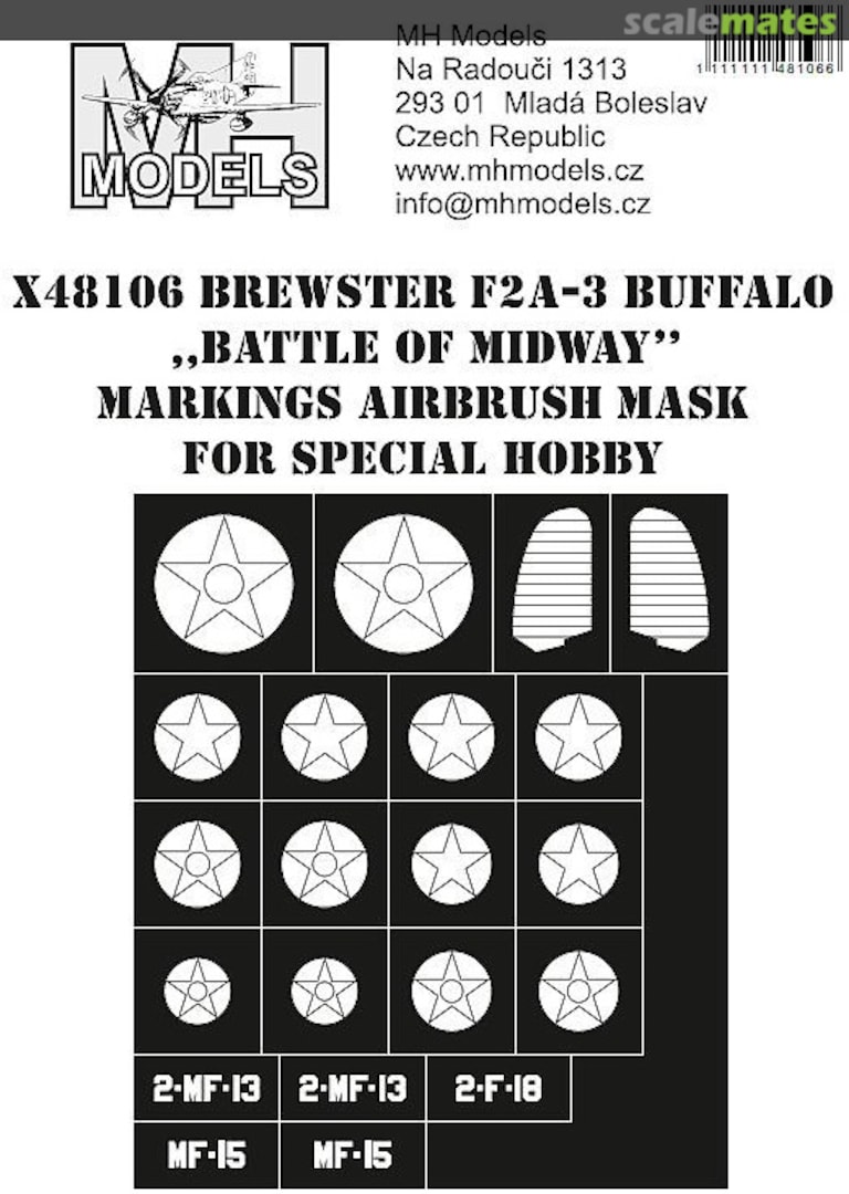 Boxart Brewster F2A-3 Buffalo ,,Battle of Midway" Markings Airbrush Mask X48106 MH Models