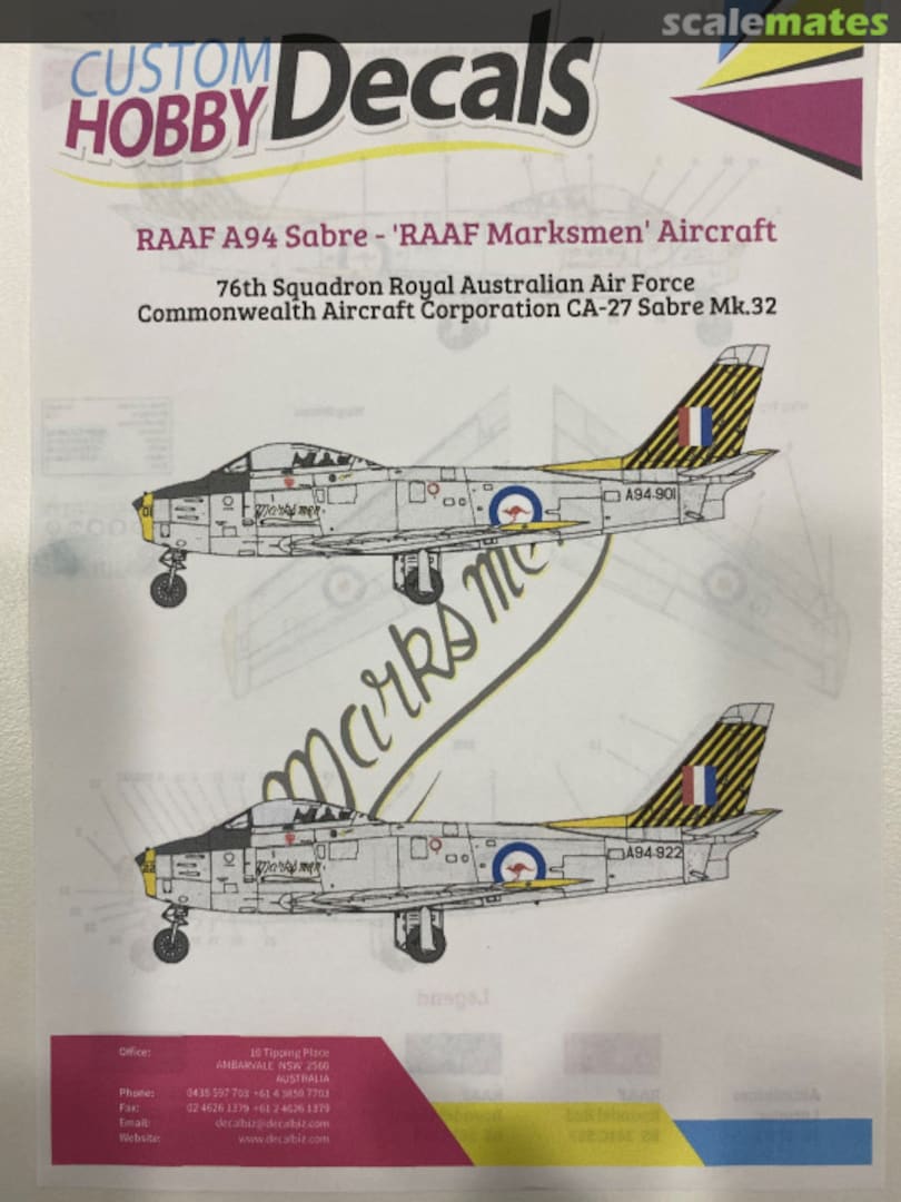 Boxart RAAF A94 Sabre - RAAF Marksmen C072-1055 Custom Hobby Decals