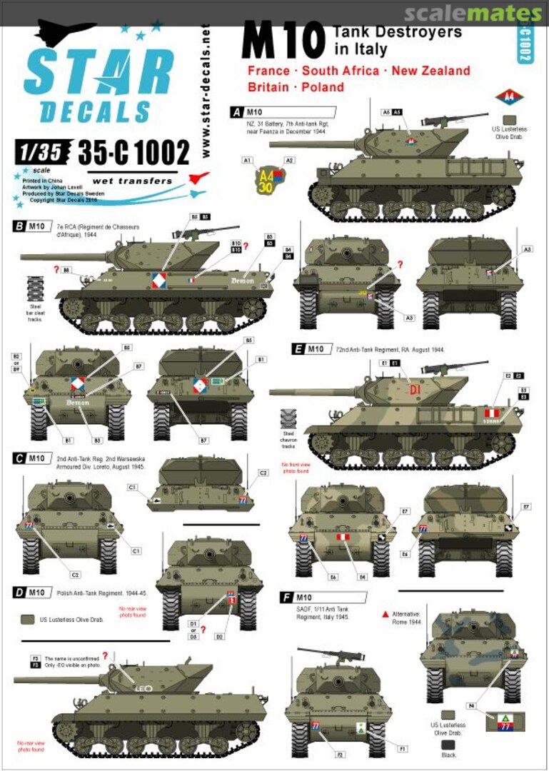 Boxart M10 Tank Destroyers in Italy 35-C1002 Star Decals