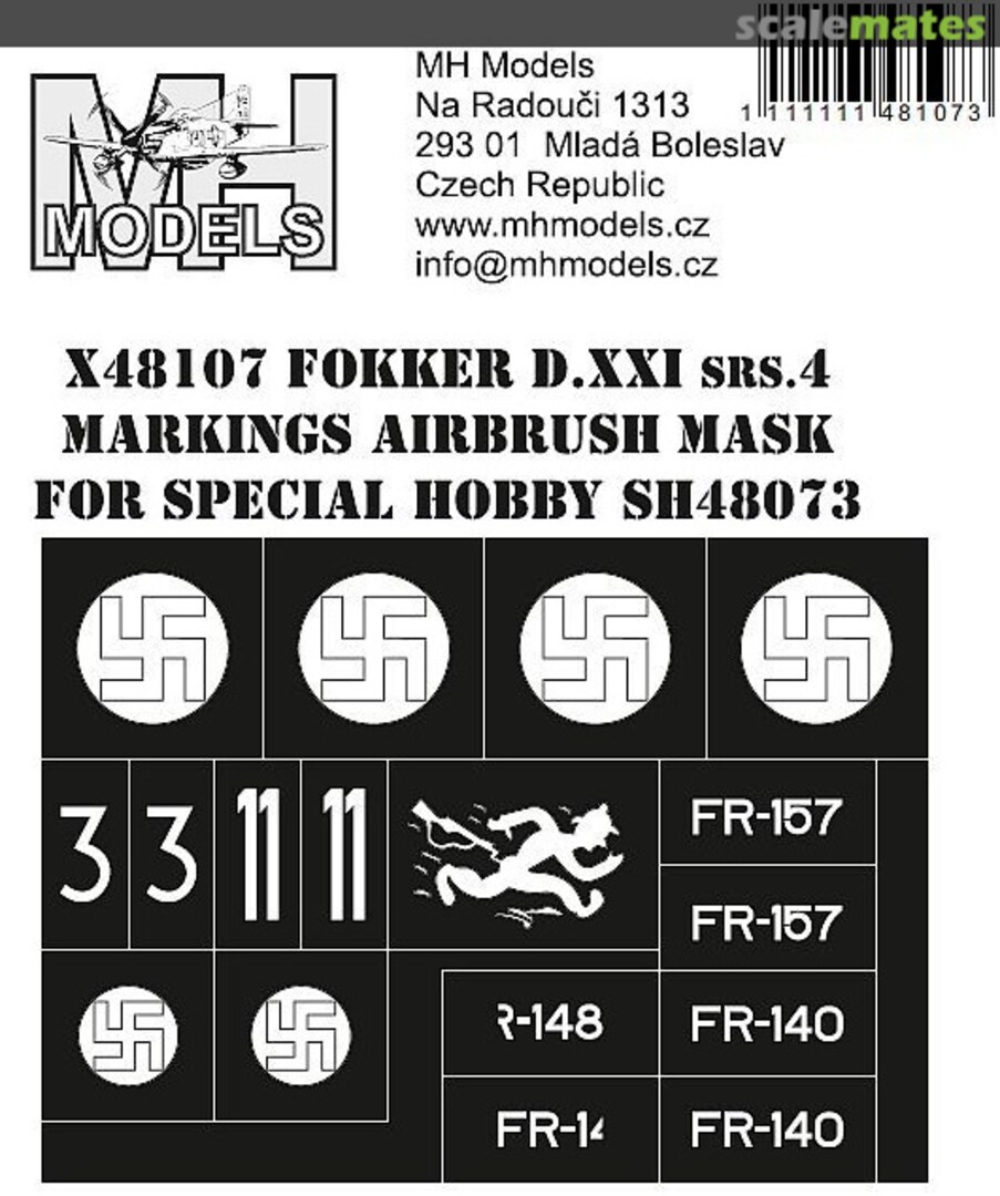 Boxart Fokker D.XXI srs.4 Markings Airbrush Mask X48107 MH Models