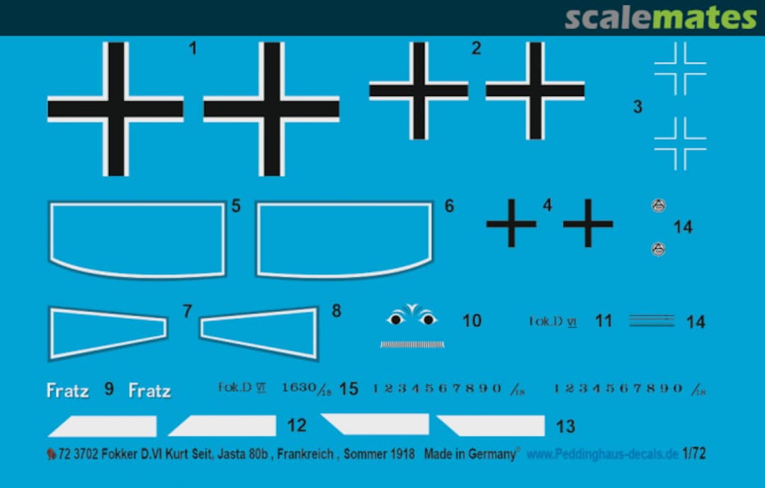 Boxart Fokker D.VI Kurt Seit, Jasta 80b 72 3702 Peddinghaus-Decals