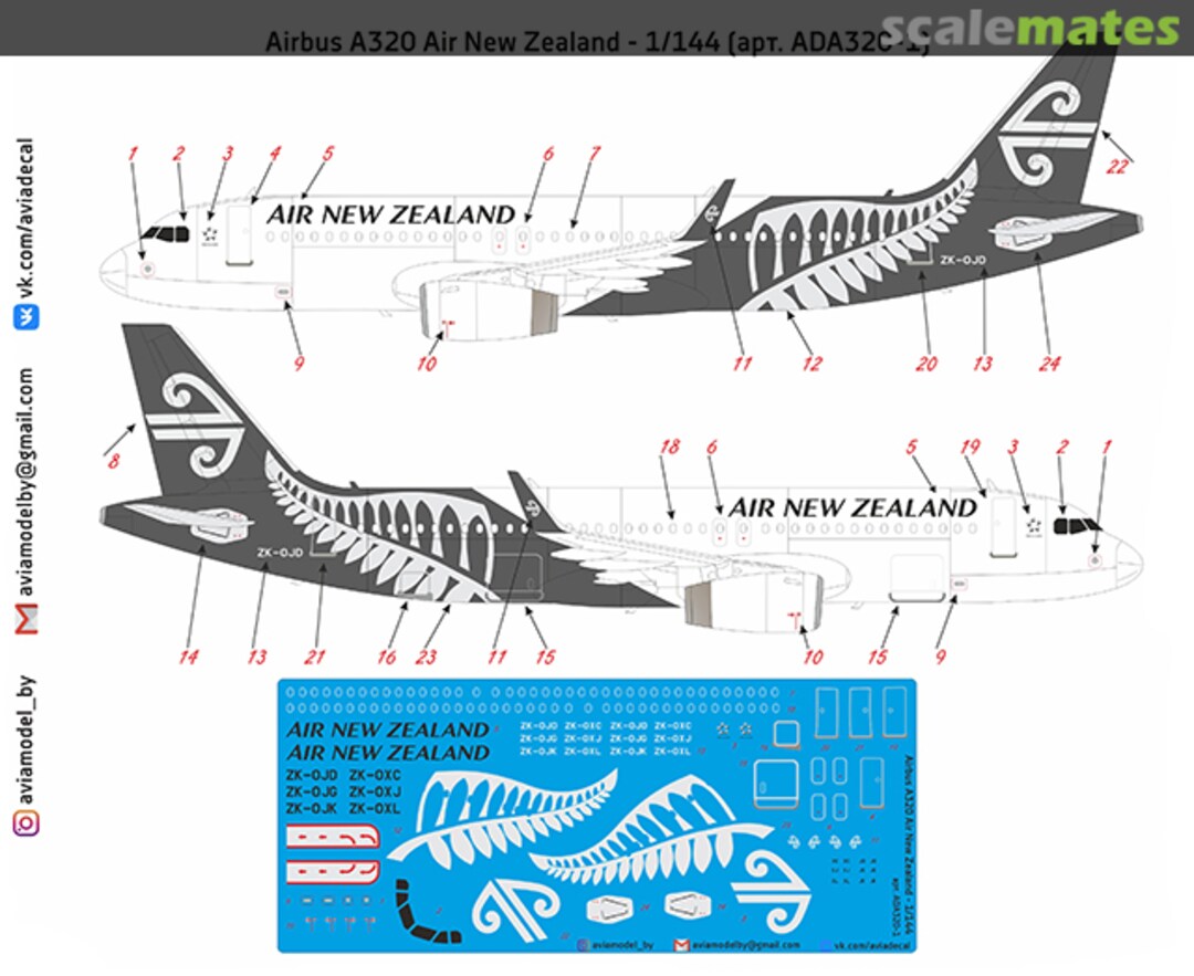 Boxart Airbus A320 Air New Zealand ADA320-1 Avia Decals 