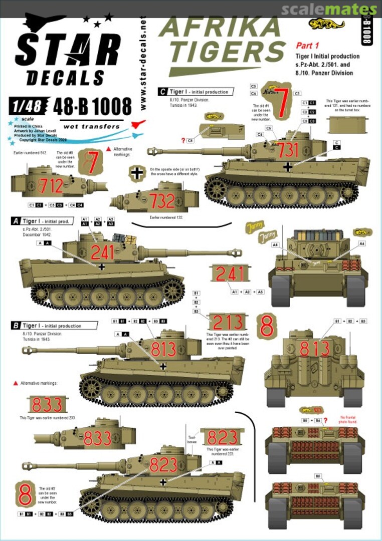 Boxart Afrika Tigers. Tigers in Tunisia 1942-43 48-B1008 Star Decals