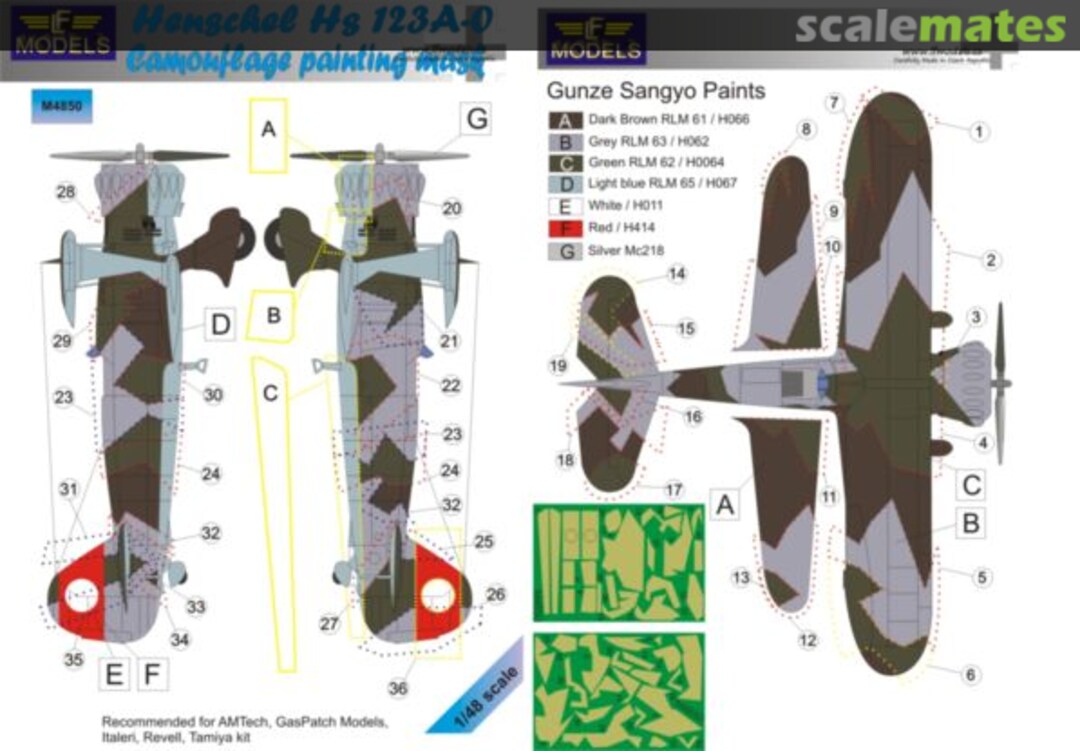 Boxart Henschel Hs 123A-0 Camouflage Painting Mask M4850 LF Models