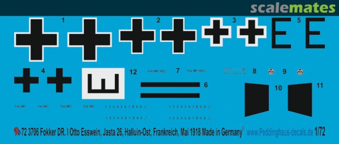 Boxart Fokker DR.I Otto Esswein, Jasta 26 72 3706 Peddinghaus-Decals