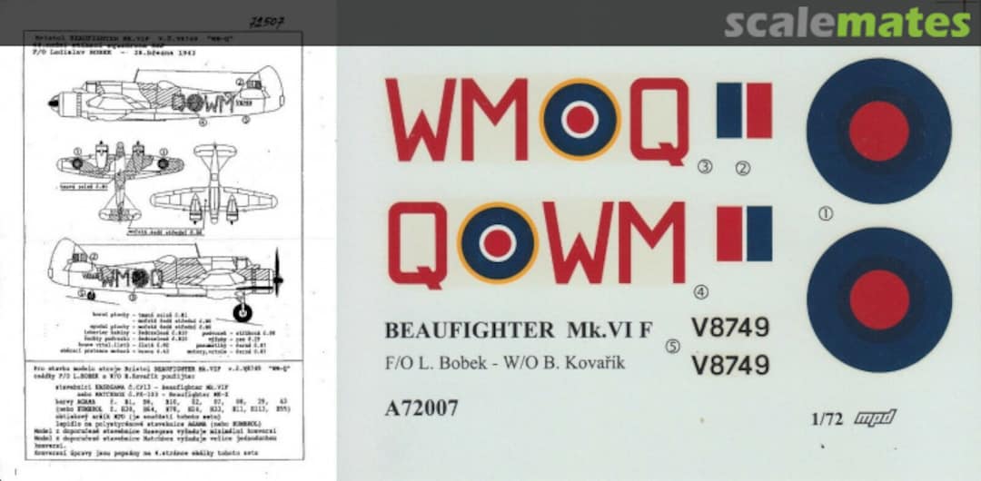 Boxart Beaufighter Mk.VIF A72007 Mini Print Decal