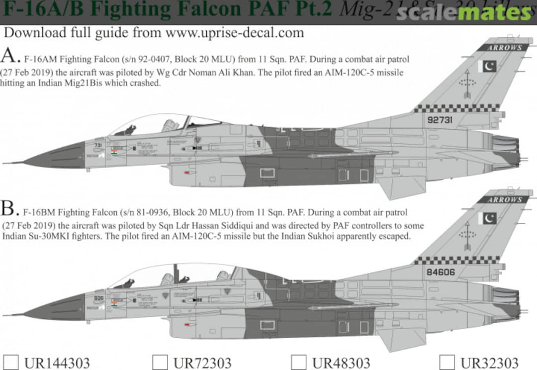 Boxart UR32303 F-16A/B Fighting Falcon PAF Pt.2 MiG-21 & Su-30 Killer with stencils UR32303 UpRise Decal Serbia