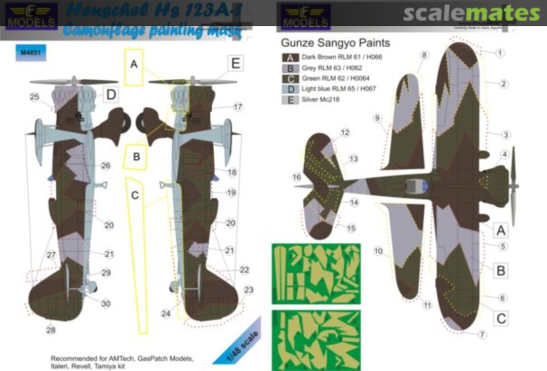 Boxart Henschel Hs 123A-1 Camouflage Painting Mask M4851 LF Models