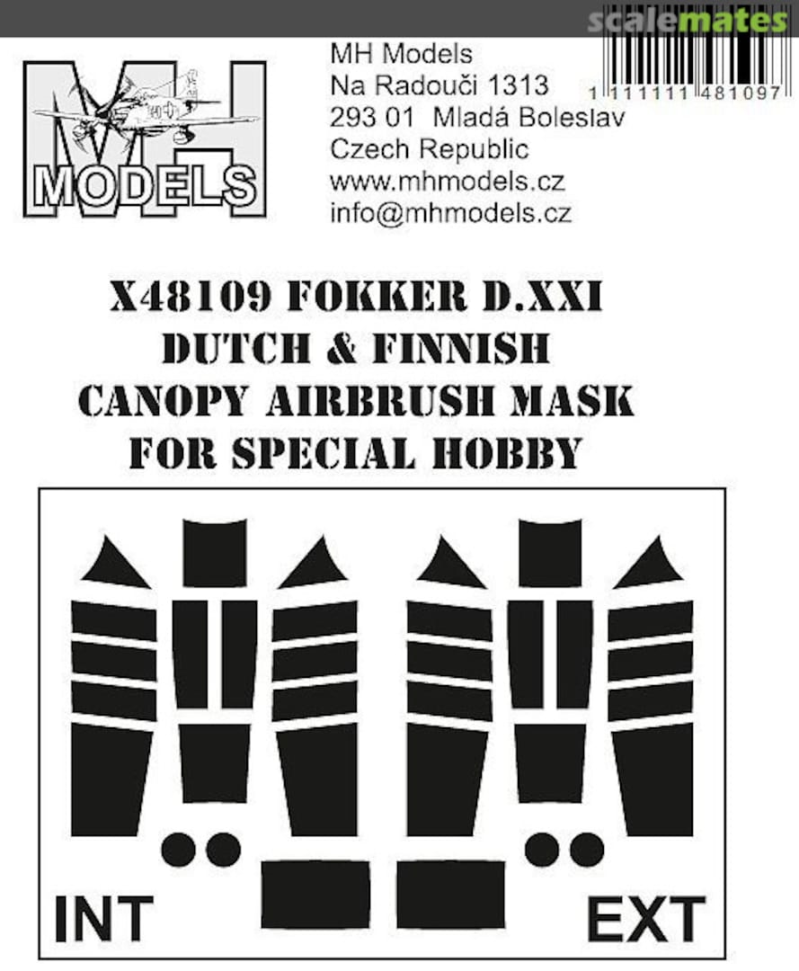 Boxart Fokker D.XXI Dutch & Finnish Early Canopy Airbrush Mask X48109 MH Models