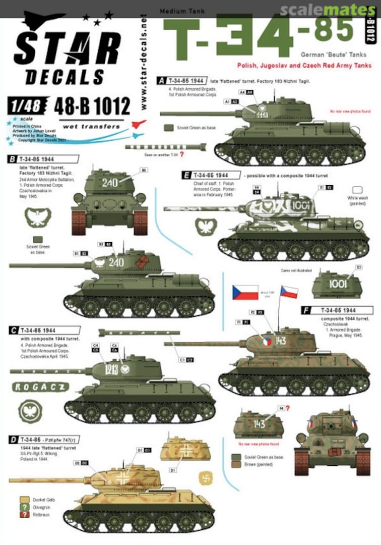 Boxart T-34-85 Medium Tank 48-B1012 Star Decals