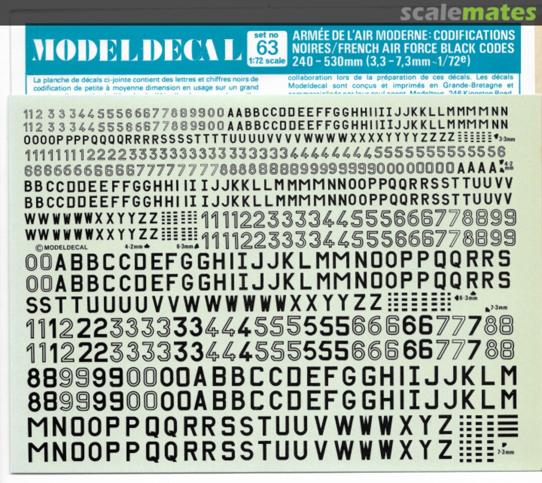 Boxart Armée de l'Air Moderne: Codifications Noires / French Air Force Black Codes 63 Modeldecal