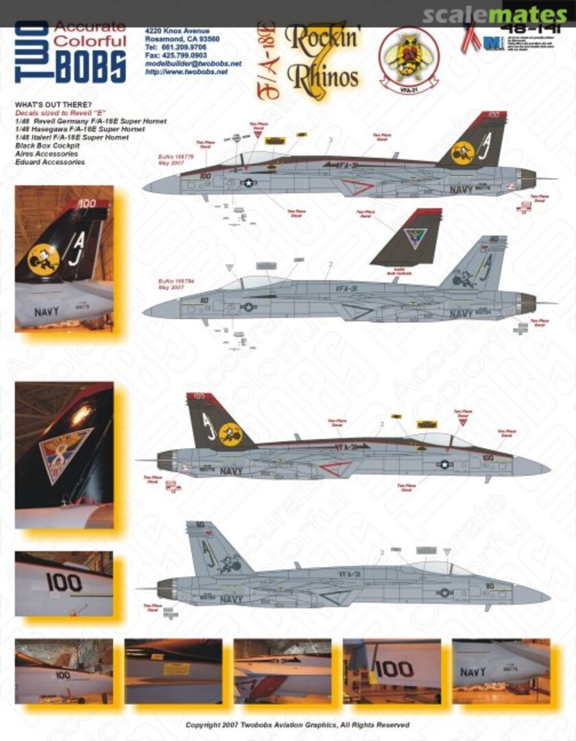 Boxart F/A-18E VFA-31 Rockin' Rhinos #7 48-141 TwoBobs Aviation Graphics