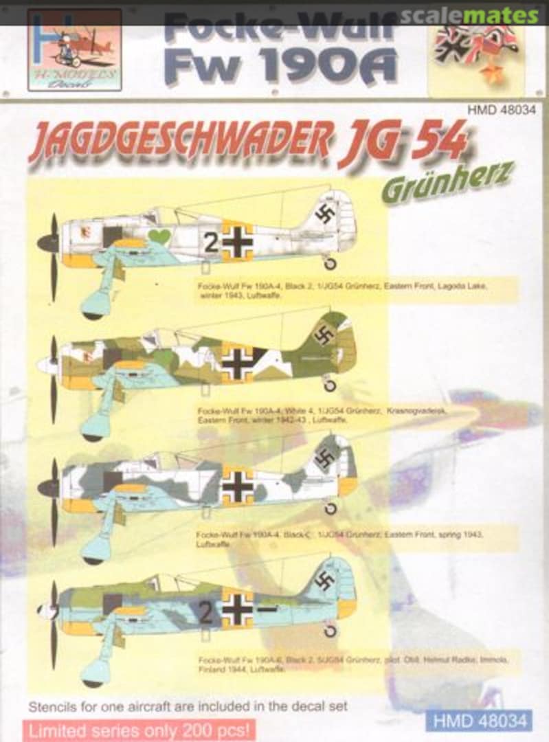 Boxart Focke-Wulf Fw 190A JG 54 "Grünherz" HMD48034 H-Models Decals