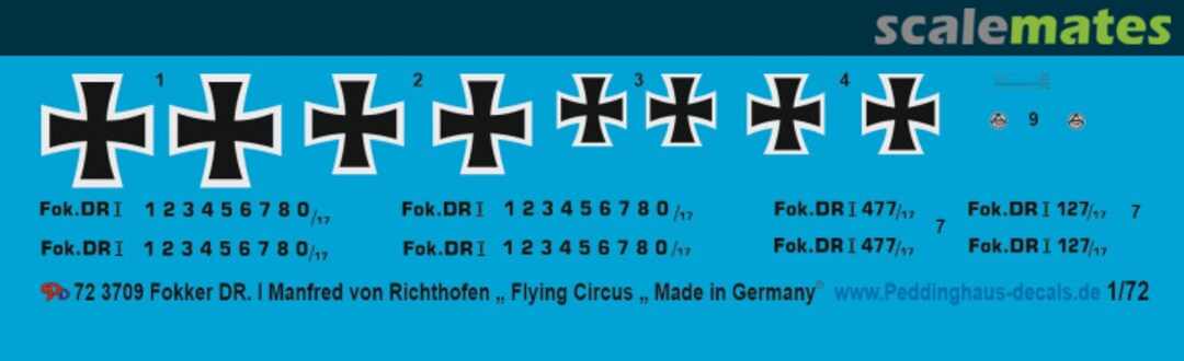 Boxart Fokker Dr. I Manfred von Richthofen " Flying Circus" 72 3709 Peddinghaus-Decals