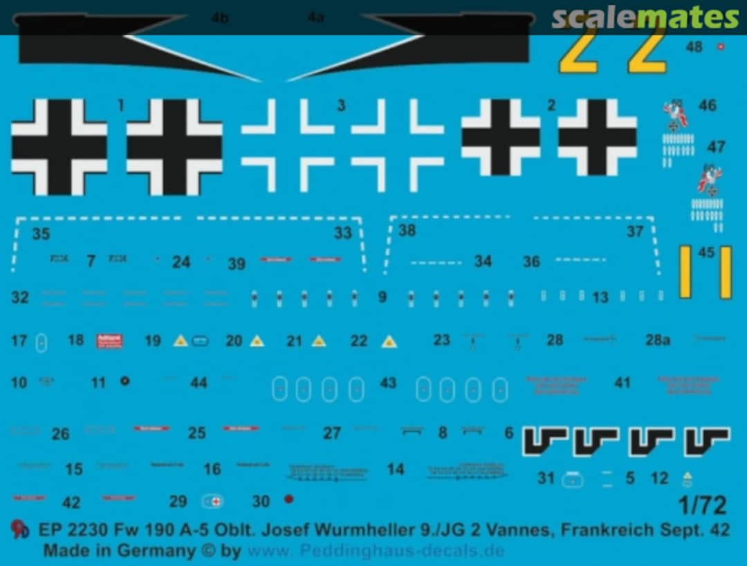 Boxart Fw 190 A-5 Oblt. Josef Wurmheller 9./JG2 Vannes, Frankreich Sept. 42 EP 2230 Peddinghaus-Decals