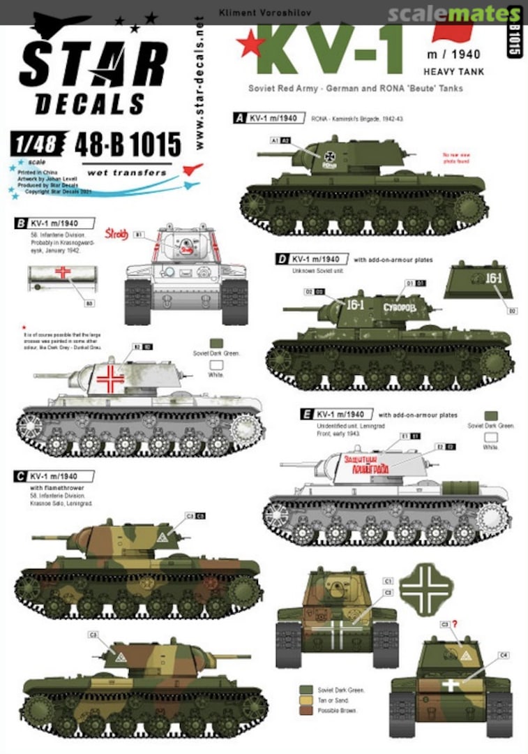 Boxart KV-1 m/1940 Heavy Tank 48-B1015 Star Decals