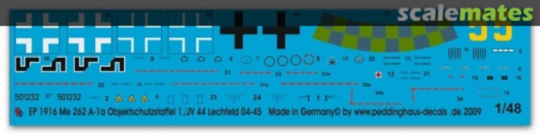 Boxart Me 262 A-1a Objektschutzstaffel 1./JV 44 Lechfeld 04/45 EP 1916 Peddinghaus-Decals