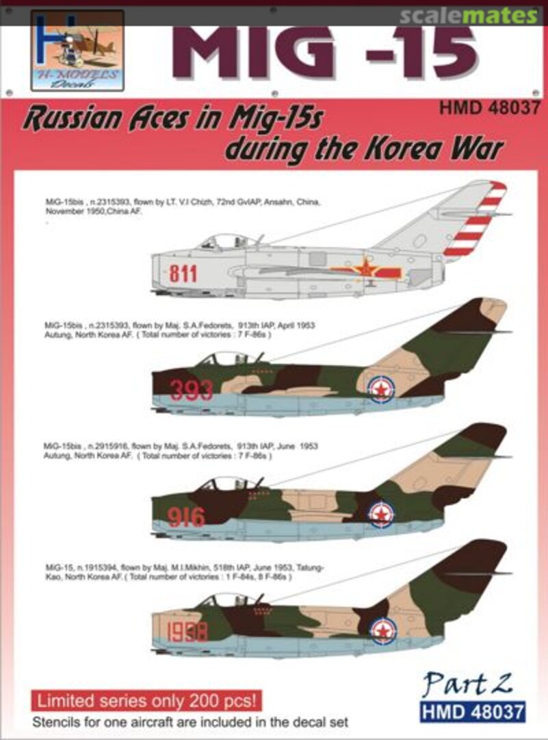 Boxart Mikoyan MiG-15 Sov. Aces in Korea, Pt.2 HMD48037 H-Models Decals