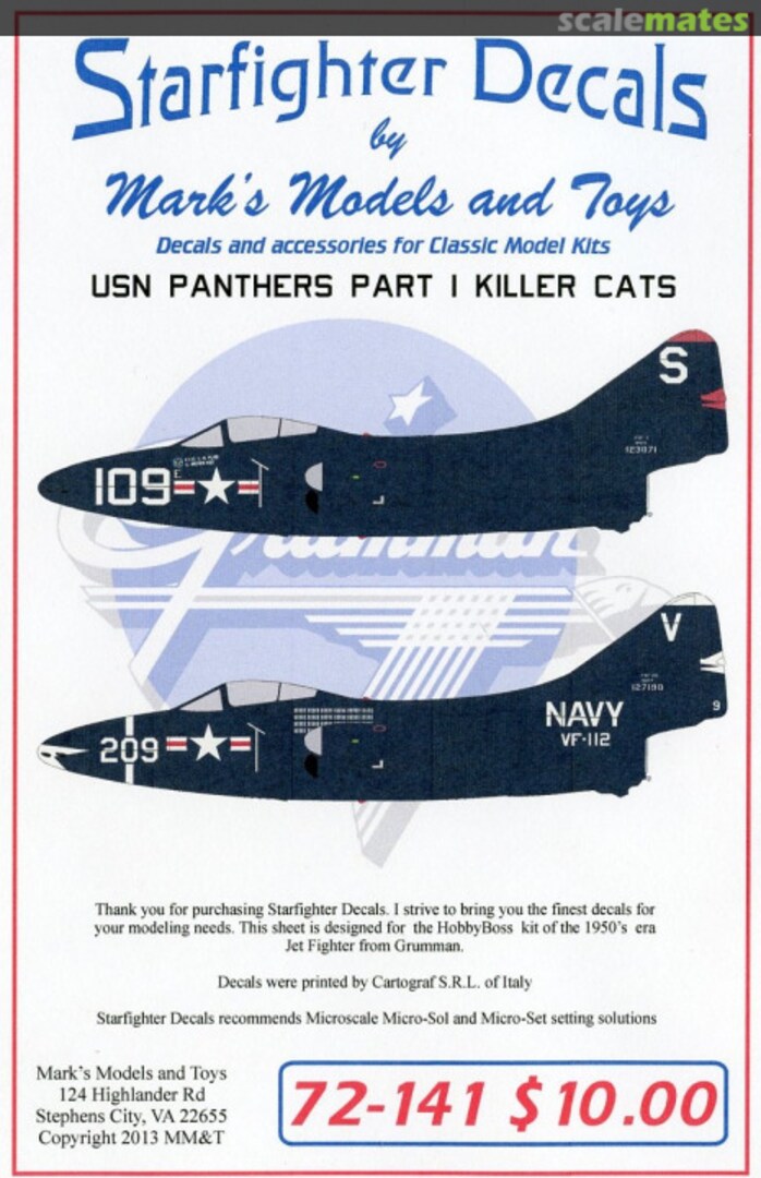 Boxart F9F Panther Part 1 72-141 Starfighter Decals