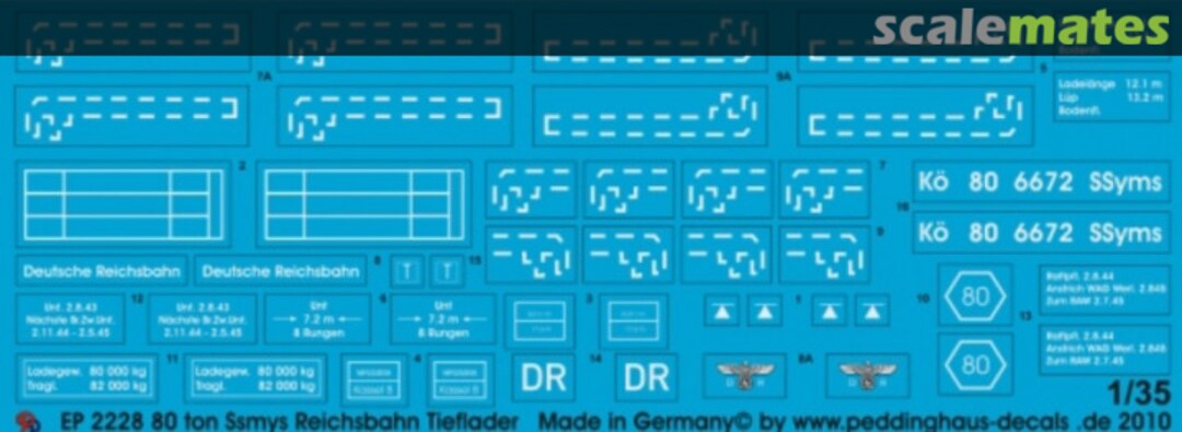 Boxart 80 ton Ssyms Reichsbahn Tieflader EP 2228 Peddinghaus-Decals