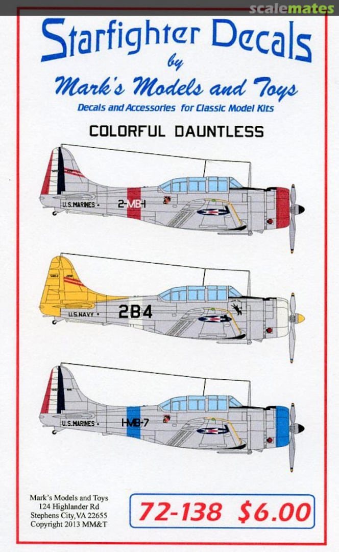 Boxart Colorful SBD Dauntless 72-138 Starfighter Decals