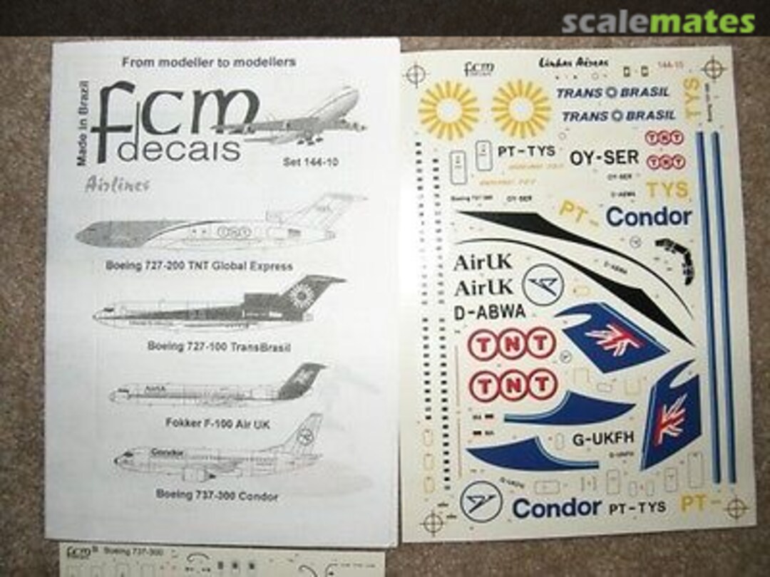 Boxart Airlines: TNT 727-200; TransBrasil 727-100; Air UK Fokker 100; Condor 737-300 144-10 FCM