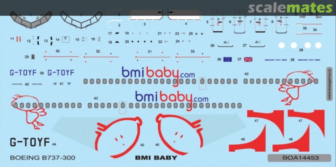 Boxart Boeing 737-300 BMI Baby BOA14453 BOA Decals