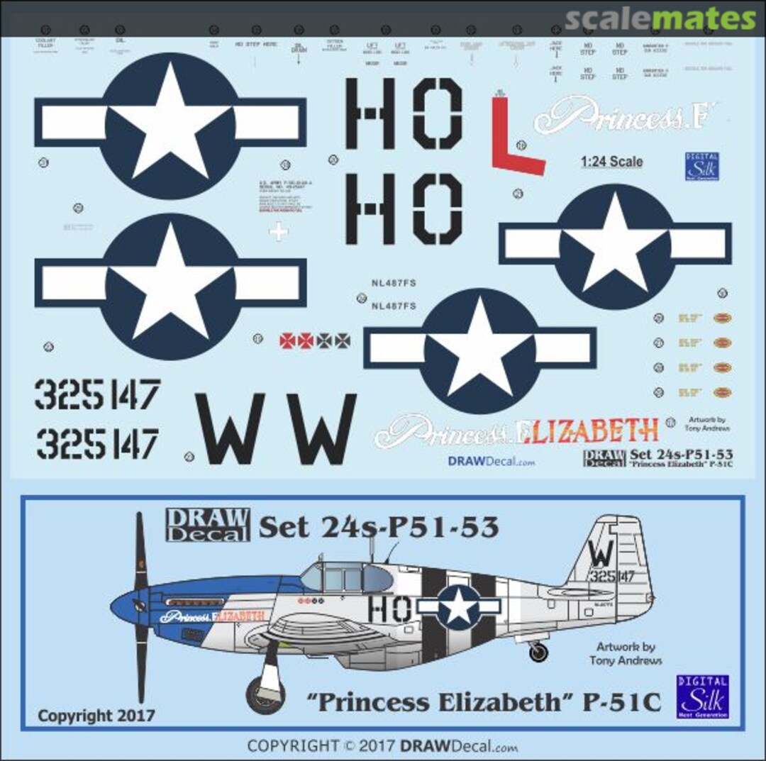 Boxart P-51C "Princess Elizabeth" 24-P51-53 Draw Decal