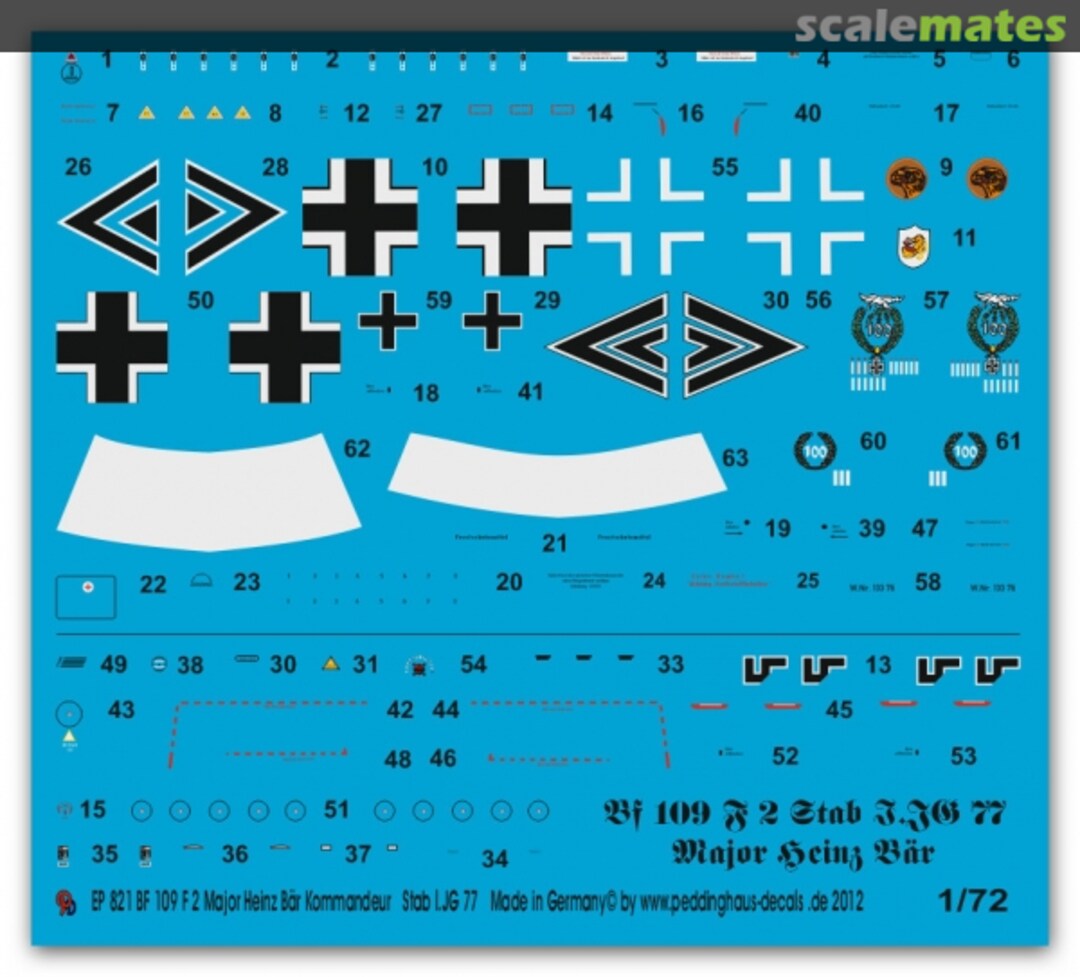 Boxart Bf109F Hauptmann Heinz Bär EP 821 Peddinghaus-Decals