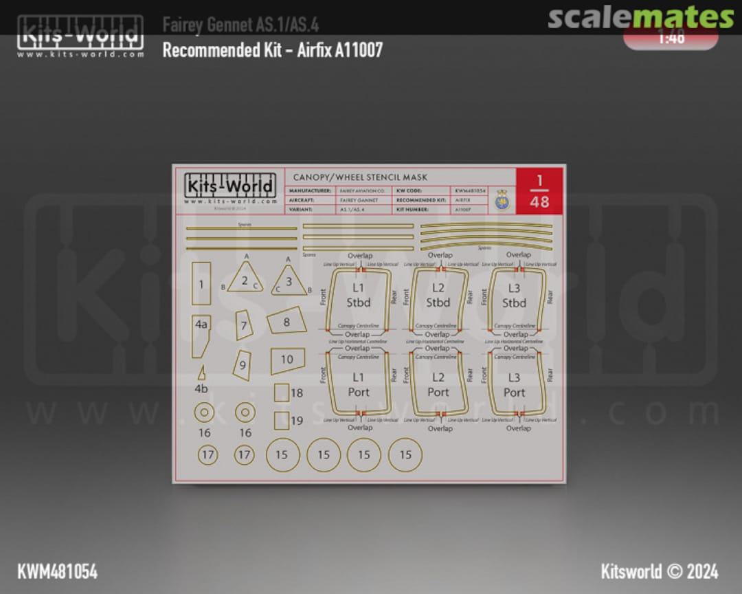 Boxart Fairey Gannet AS.1/AS.4 Canopy/Wheel masks KWM481054 Kits-World