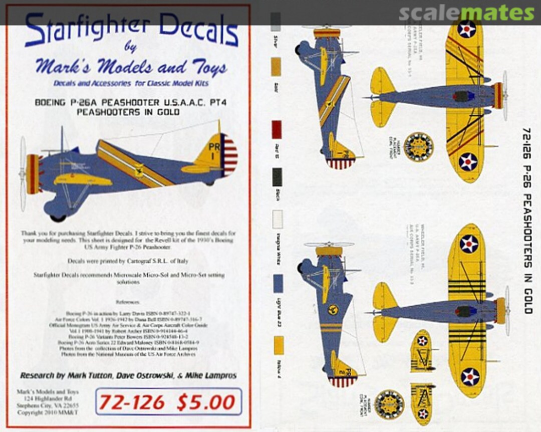 Boxart Boeing P-26A Peashooter in U.S.A.A.C. Pt 4 72-126 Starfighter Decals