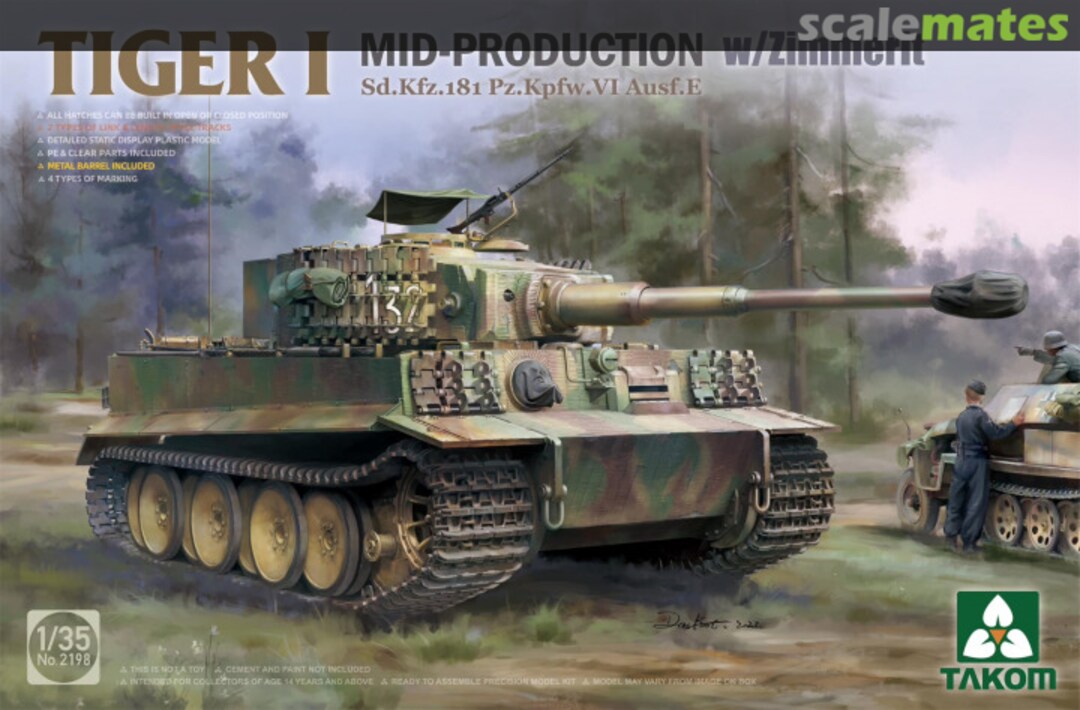 Boxart Tiger I Mid-Production w/Zimmerit 2198 Takom