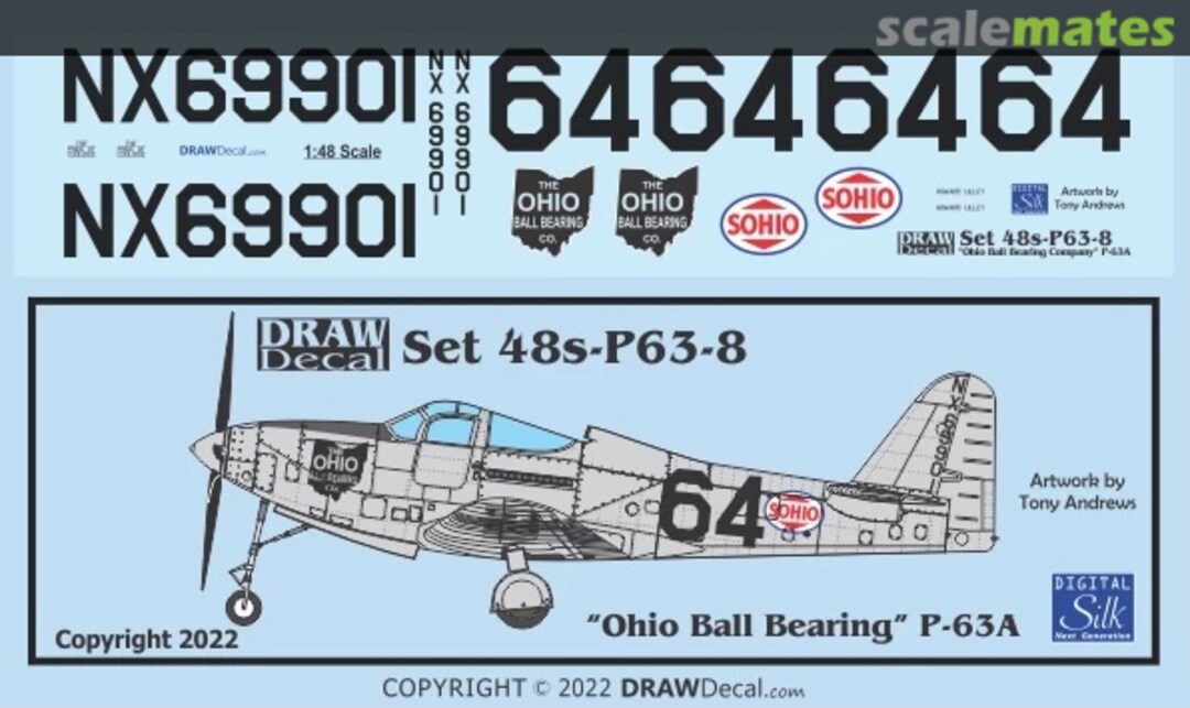 Boxart “Ohio Ball Bearing” P-63A 48-P63-8 Draw Decal