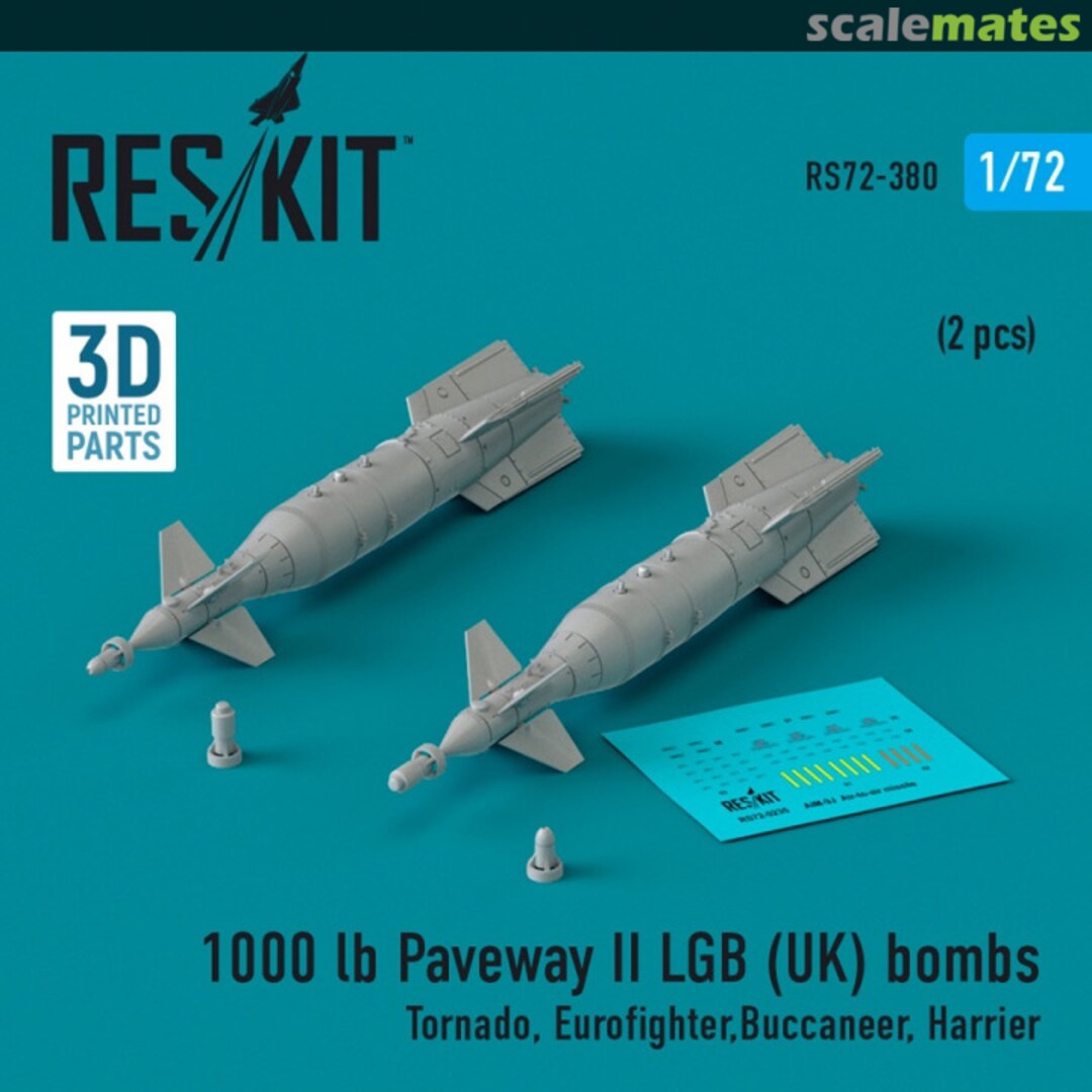 Boxart 1000 lb Paveway II LGB (UK) bombs (2 шт.) (3D Printed) RS72-0380 ResKit